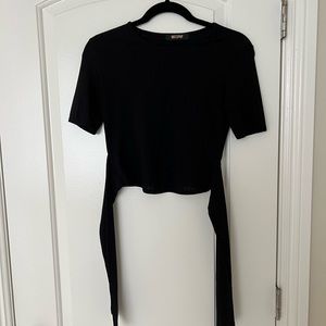 Black ribbed front tie crop top